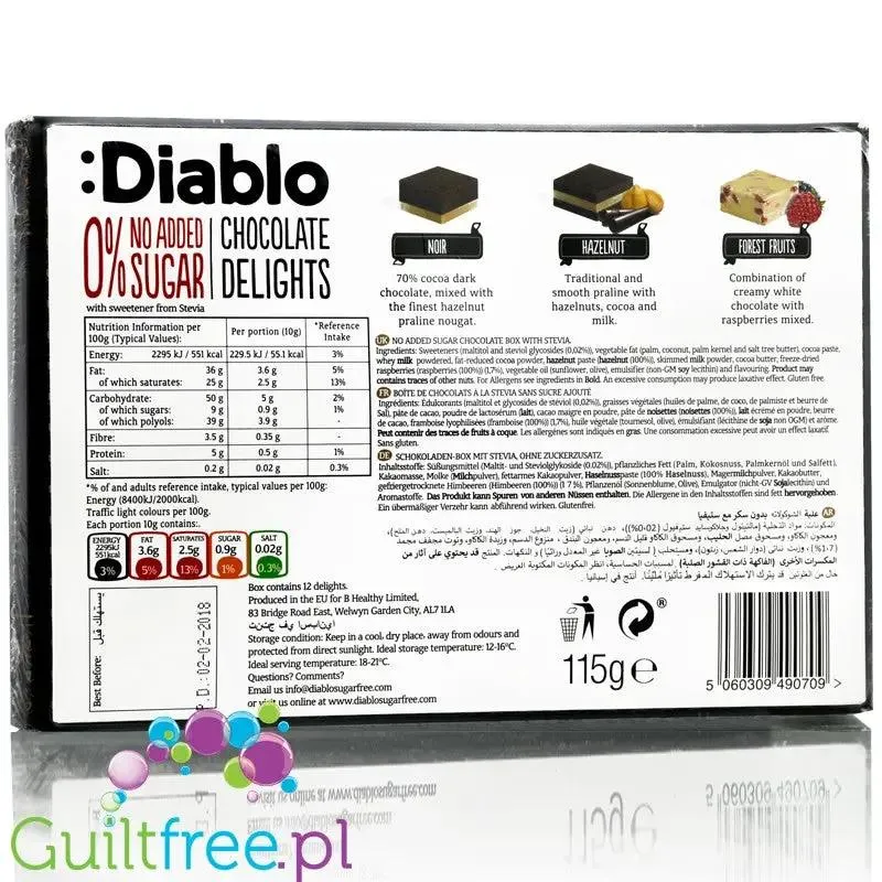 Diablo Chocolate Delights pralinki czekoladowe bez cukru ze stewią