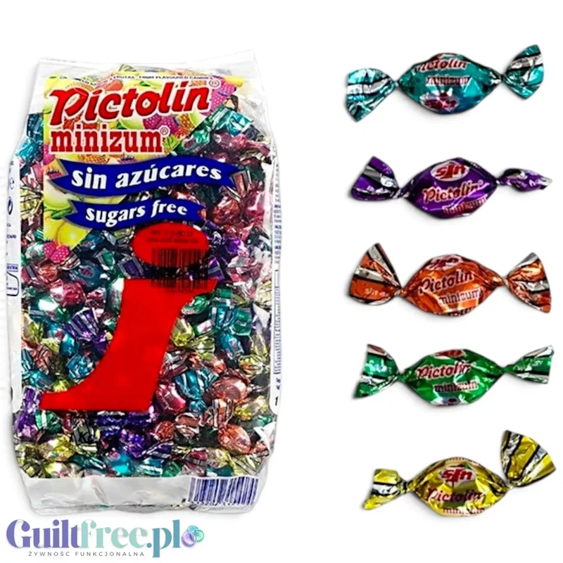 Pictolin Minizum 1kg - owocowe landrynki bez cukru, kolorowe, duże opakowanie