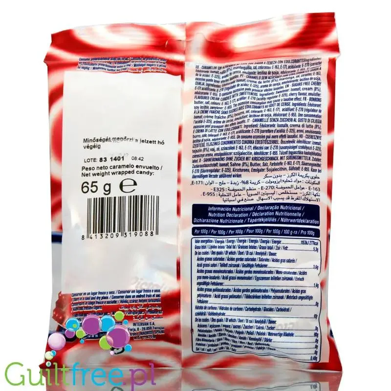 Pictolin Cereza y Nata 65g - wiśniowo-śmietankowe cukierki bez cukru