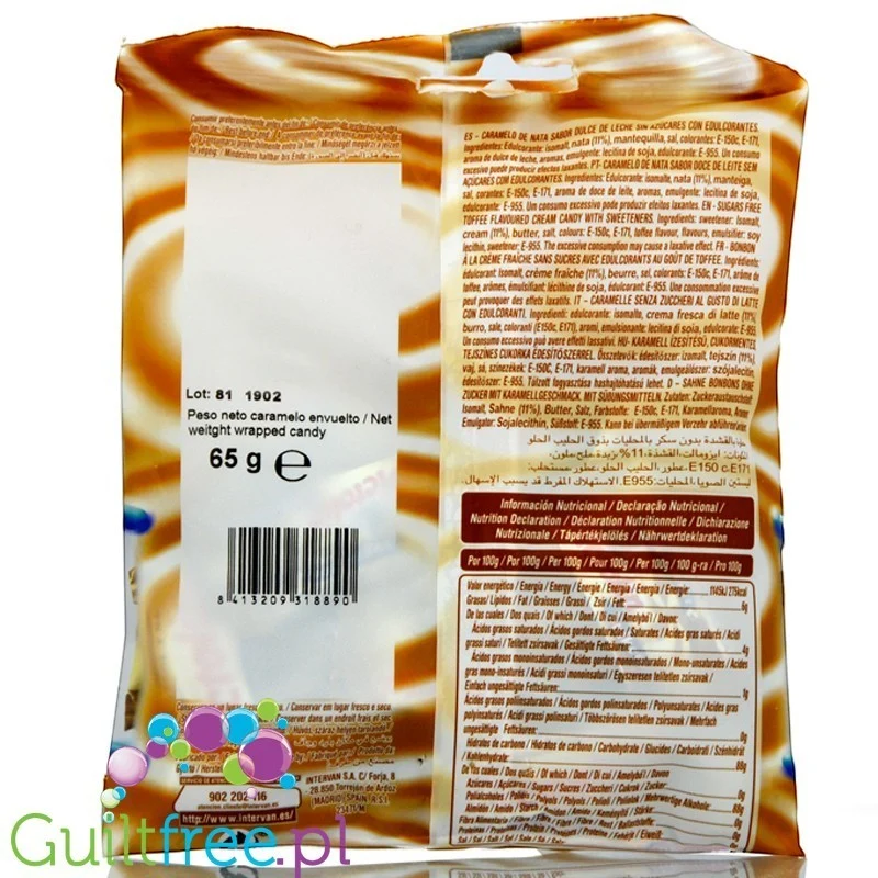 Pictolin Caramels de Dulce de Leche 65g - śmietankowo-toffee cukierki bez cukru