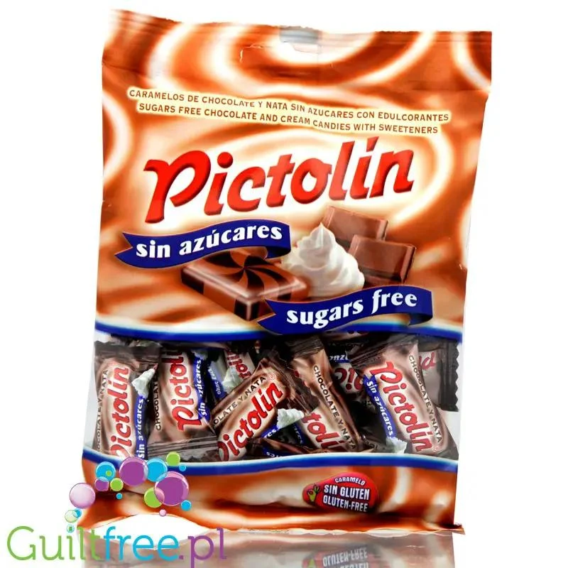 Pictolin Chocolate y Nata 65g - śmietankowo-czekoladowe cukierki bez cukru