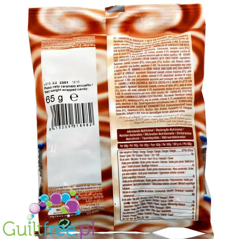 Pictolin Chocolate y Nata 65g - śmietankowo-czekoladowe cukierki bez cukru