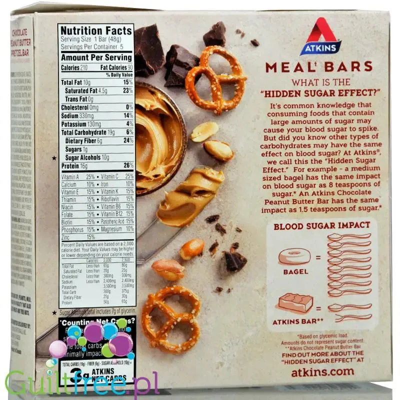 Atkins Meal Chocolate Peanut Butter Pretzel PUDEŁKO x 5 batonów (Czekolada, Masło Orzechowe & Precelki)