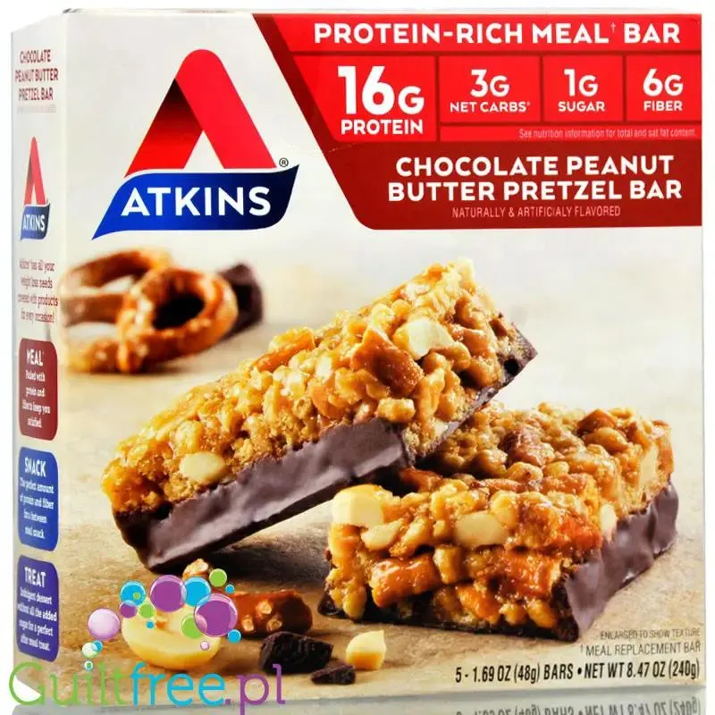 Atkins Meal Chocolate Peanut Butter Pretzel baton proteinowy 16g białka (Czekolada, Masło Orzechowe & Precelki)