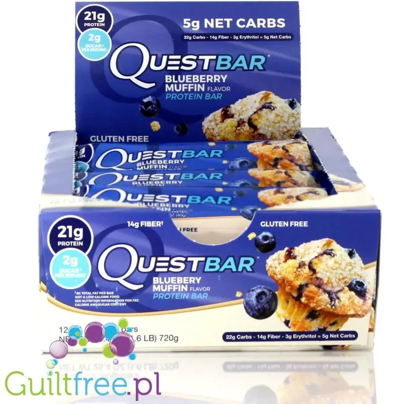 Quest Bar Blueberry Muffin - baton białkowy 21g białka, 14g błonnika