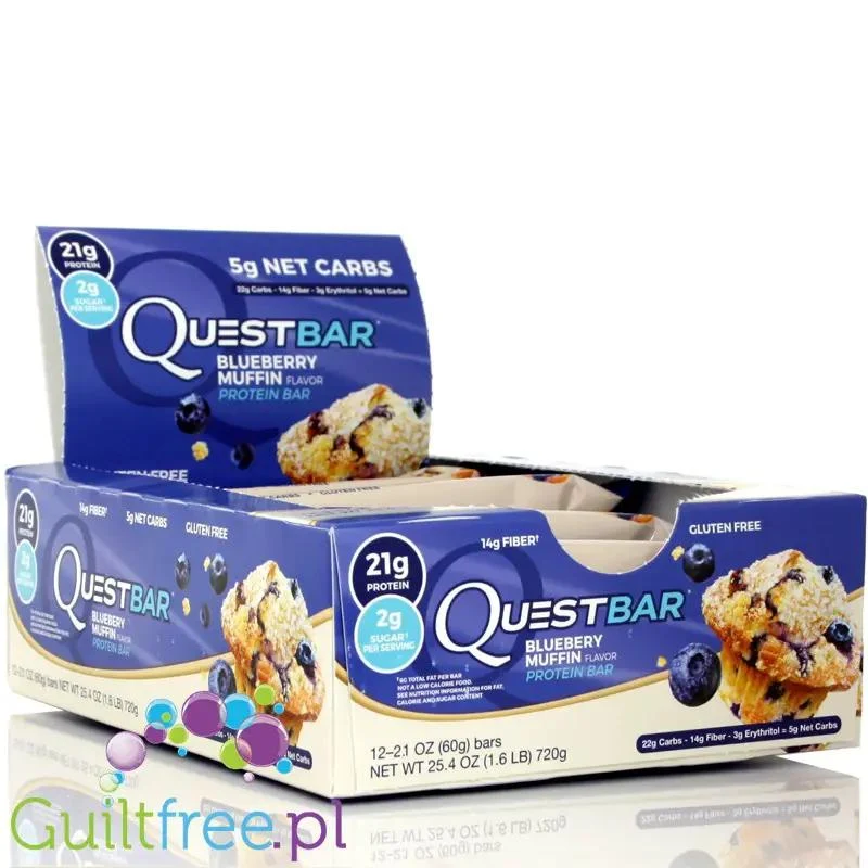 Quest Bar Blueberry Muffin - baton białkowy 21g białka, 14g błonnika