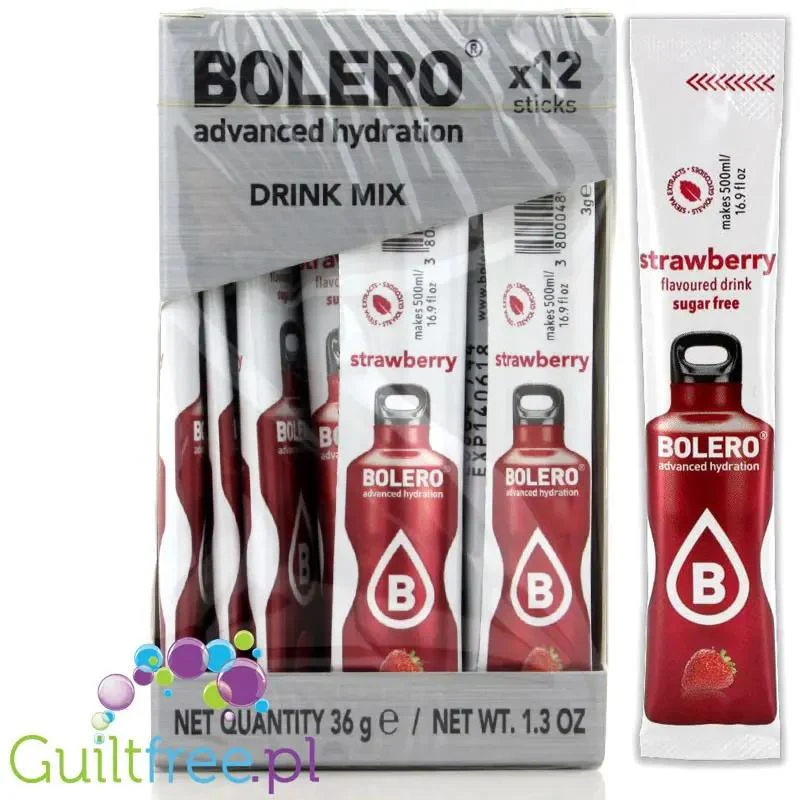 Bolero Sticks ze stewią, Truskawka, 12 saszetek na 6L