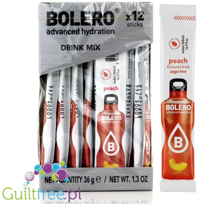 Bolero Sticks ze stewią, Brzoskwinia, 12 saszetek na 6L