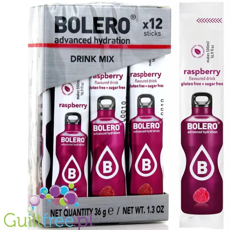 Bolero Sticks ze stewią, Malina, 12 saszetek na 6L