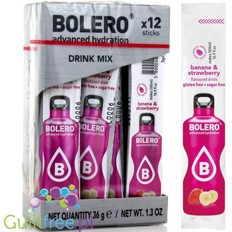 Bolero Sticks ze stewią, Banan & Truskawka, 12 saszetek na 6L