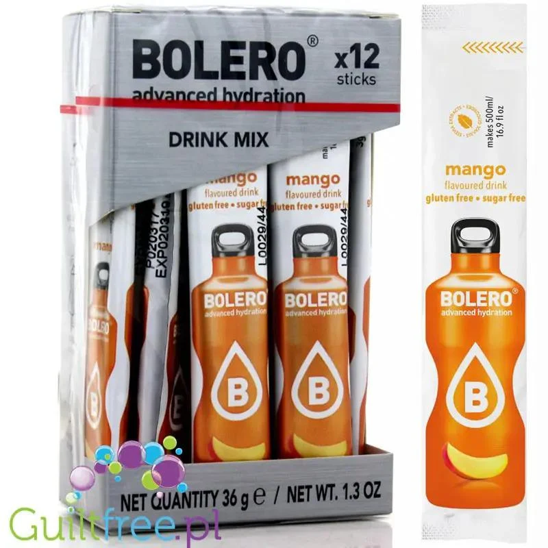 Bolero Sticks ze stewią, Mango, 12 saszetek na 6L