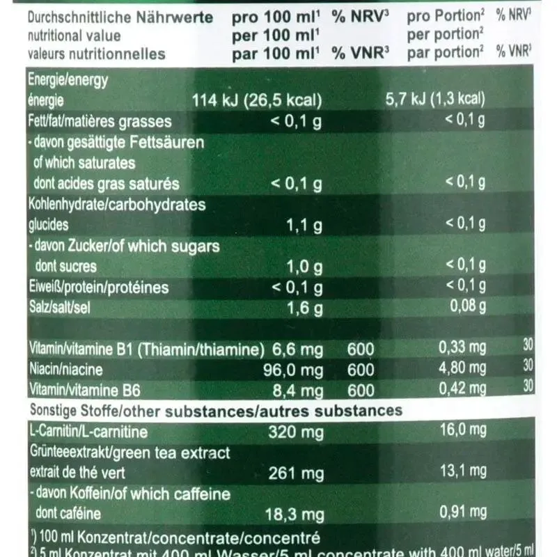 Vital Drink Zielona Herbata & Limonka 1L - koncentrat bez cukru z L-karnityną i witaminami
