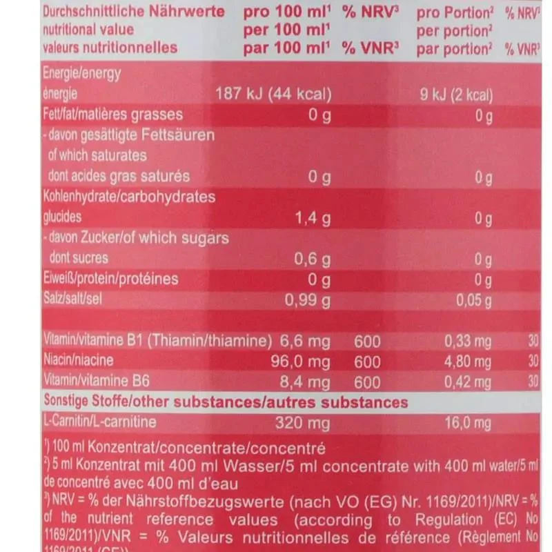 Vital Drink Malina 1L - koncentrat bez cukru z L-karnityną i witaminami