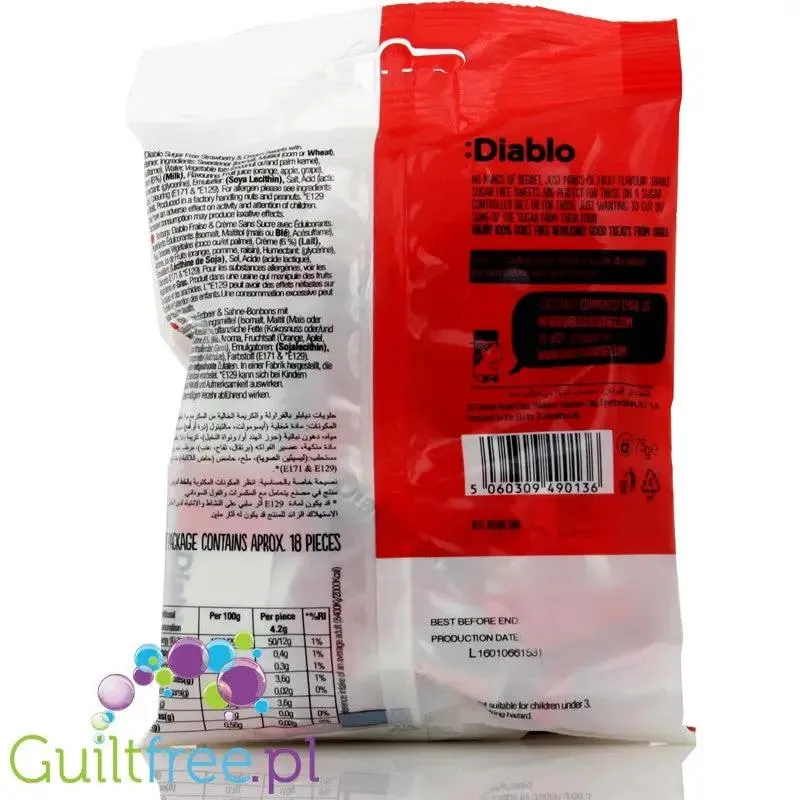 Diablo śmietankowo-truskawkowe cukierki bez cukru 12kcal