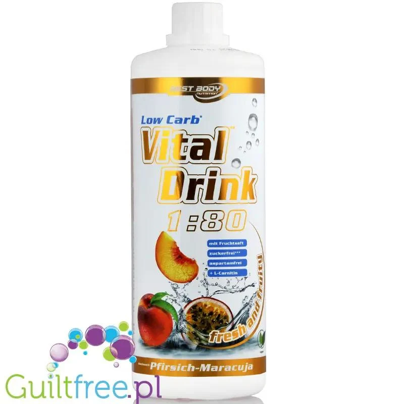 Vital Drink Brzoskwinia & Marakuja 1L - koncentrat bez cukru do przygotowania 80L napoju, L-karnityna i witaminy