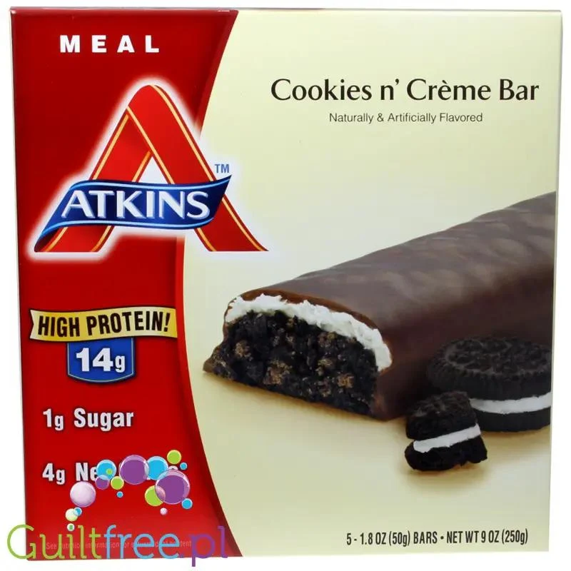 Atkins Meal Cookies n' Creme PUDEŁKO , baton 14g białka, 1g cukru