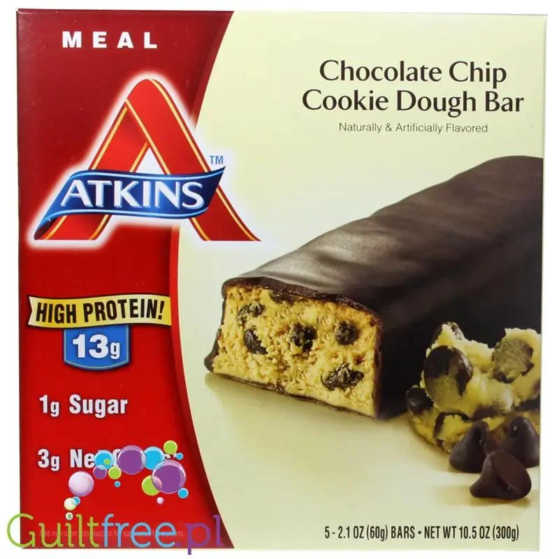 Atkins Meal Chocolate Chip Cookie Dough PUDEŁKO x 5 batonów