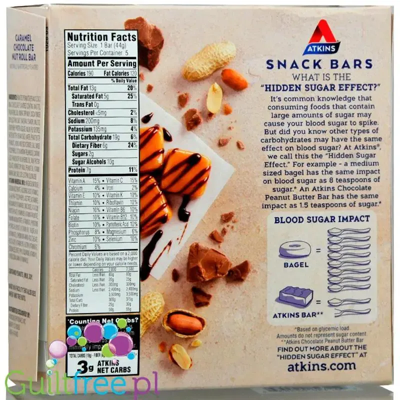 Atkins Snack Caramel Chocolate Nut Roll - baton Karmel, Czekolada, Orzechy, 7g białka, 3g węglowodanów