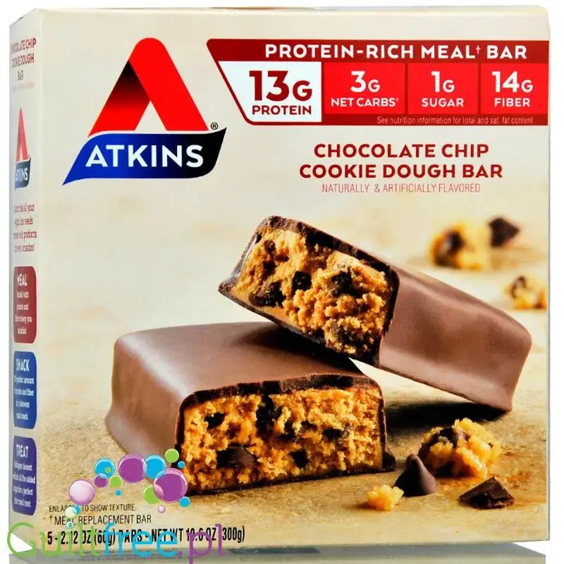 Atkins Meal Chocolate Chip Cookie Dough Kruche Ciastka & Czekolada, baton 13g białka, 14g błonnika