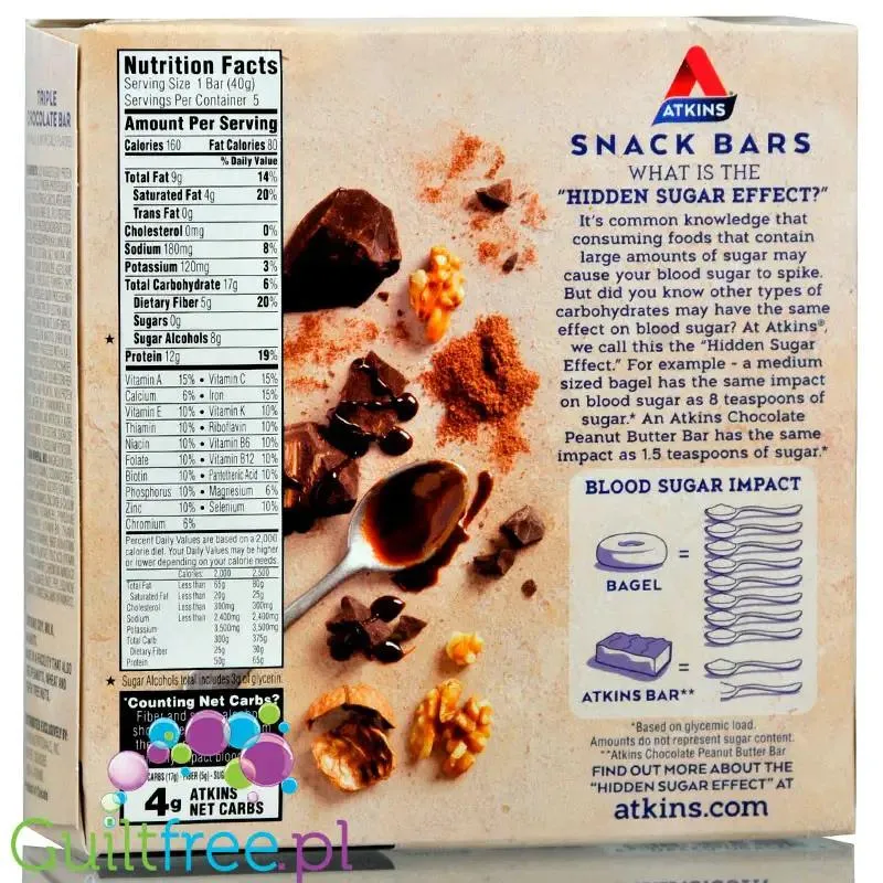 Atkins Snack Triple Chocolate - PUDEŁKO x 5 BATONÓW