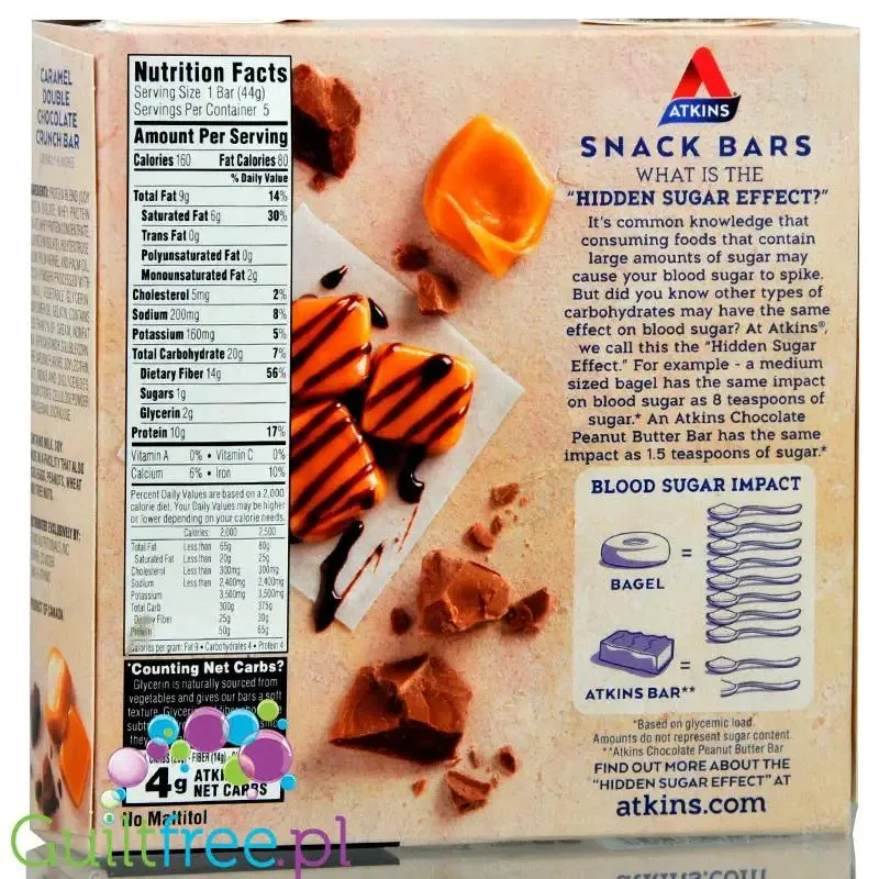 Atkins Snack Caramel Double Chocolate Crunch PUDEŁKO x 5 batonów