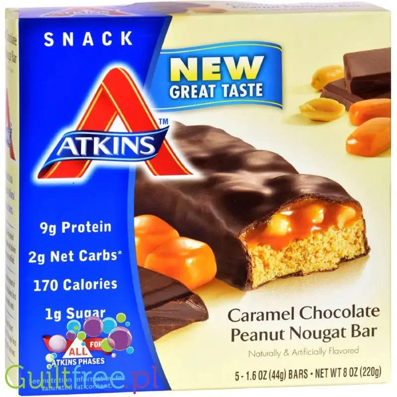 Atkins Snack Caramel Chocolate Peanut Nougat PUDEŁKO x 5 batonów