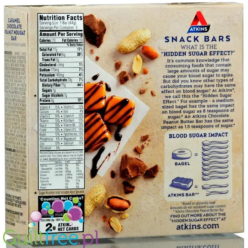 Atkins Snack Caramel Chocolate Peanut Nougat PUDEŁKO x 5 batonów