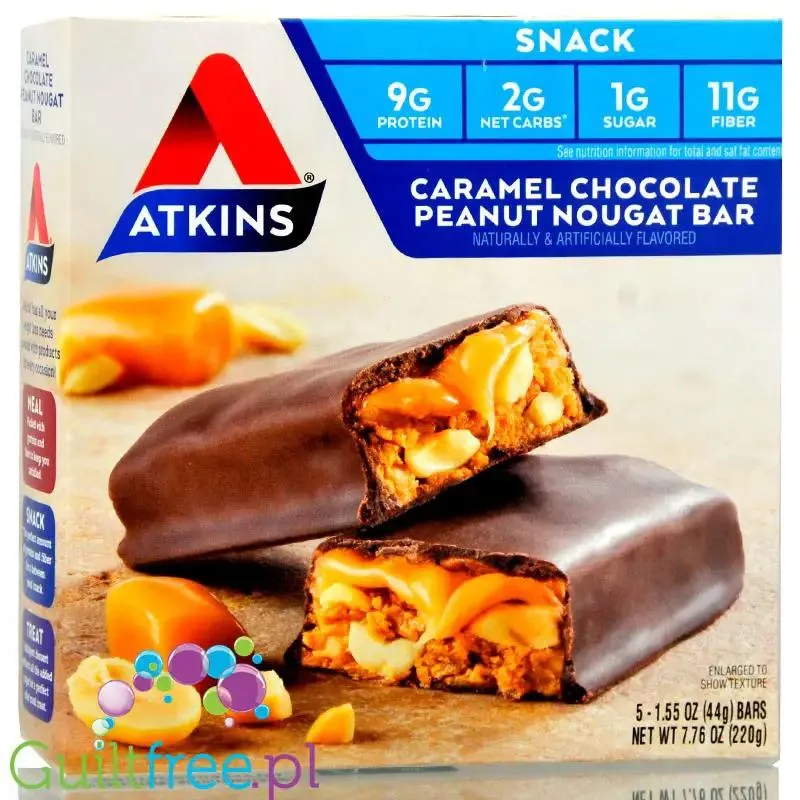 Atkins Snack Caramel Chocolate Peanut Nougat -baton Karmel, Czekolada, Nugat, Masło Orzechowe, 9g białka