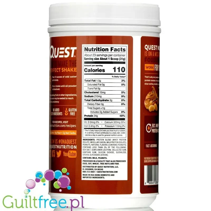 Quest Protein Powder Peanut Butter - odżywka białkowa ze stewią, Masło Orzechowe