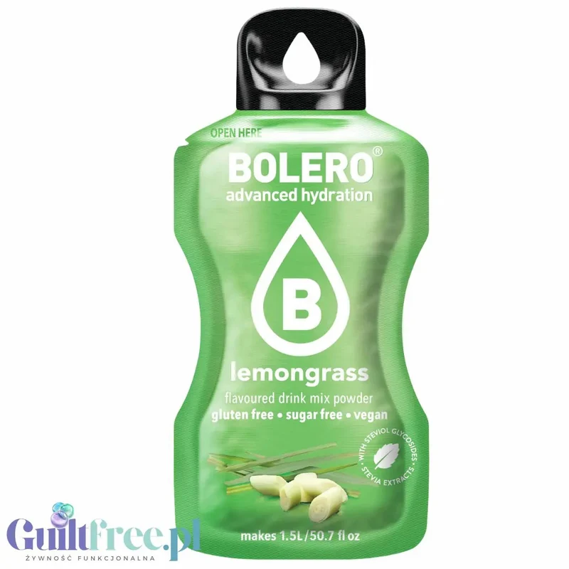 Bolero Drink Lemon Grass 9g - saszetka do napojów bez cukru ze stewią, Trawa Cytrynowa