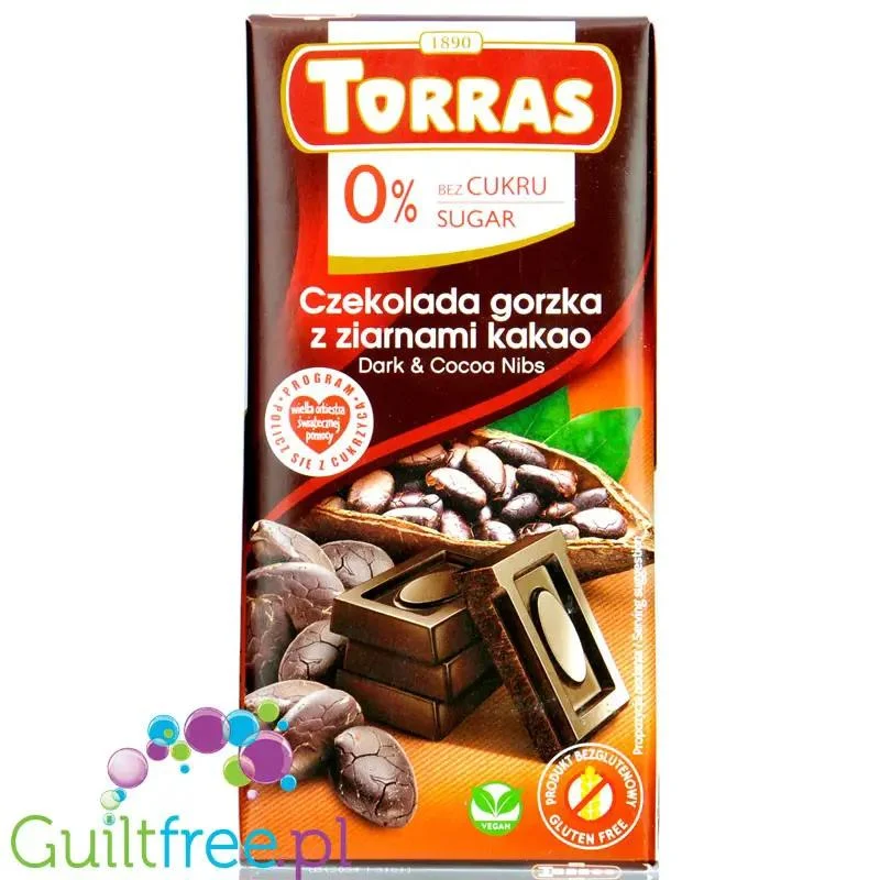 Torras Dark & Cocoa Nibs - ciemna czekolada z ziarnami kakaowca, bez cukru