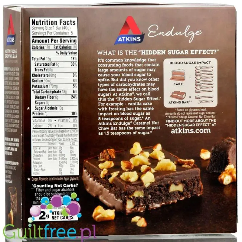 Atkins Endulge Nutty Fudge Brownie PUDEŁKO - brownie krówkowo-orzechowe, niskie IG, 2g węglowodanów