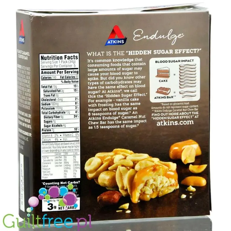 Atkins Endulge Peanut Caramel Cluster PUDEŁKO - Baton karmelowy z orzechami, niskie IG, 3g węglowodanów
