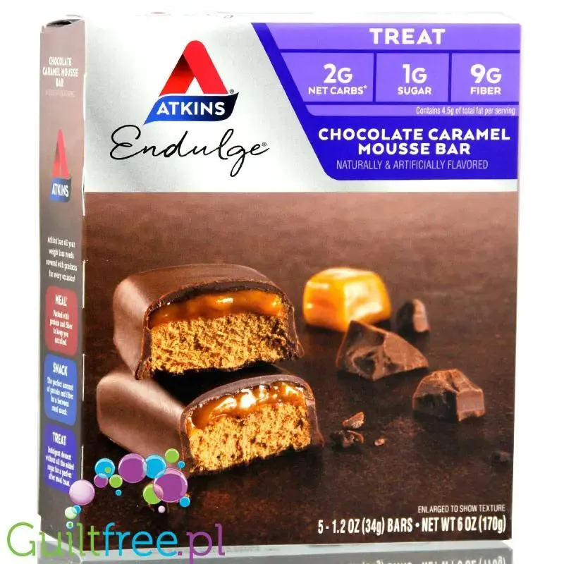 Atkins Endulge Chocolate Caramel Mousse PUDEŁKO - Baton czekoladowy z musem karmelowym, niskie IG, 2g węglowodanów
