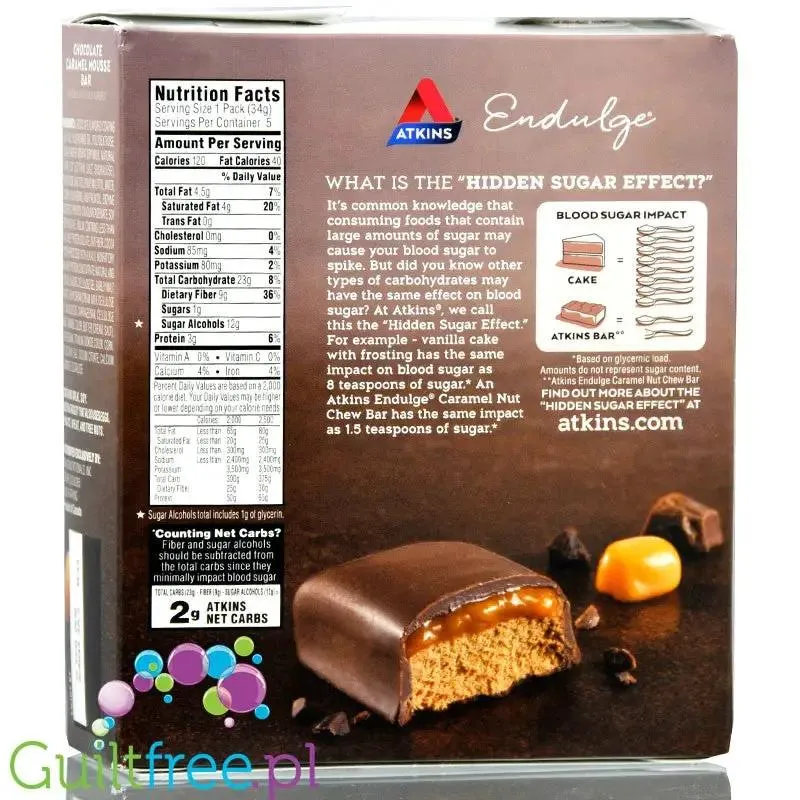 Atkins Endulge Chocolate Caramel Mousse PUDEŁKO - Baton czekoladowy z musem karmelowym, niskie IG, 2g węglowodanów