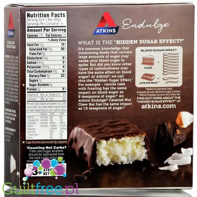 Atkins Endulge Chocolate Coconut PUDEŁKO - baton kokosowy w czekoladzie, niskie IG, 3g węglowodanów