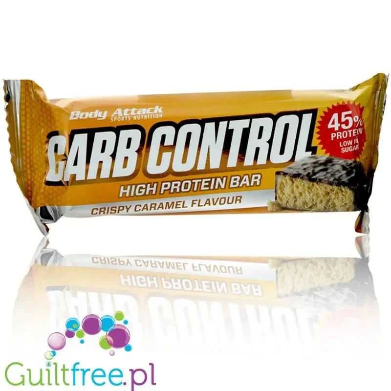 Carb Control Crispy Caramel - wielki sycący baton 45g białka, smak karmelowy z chrupiącymi kawałkami