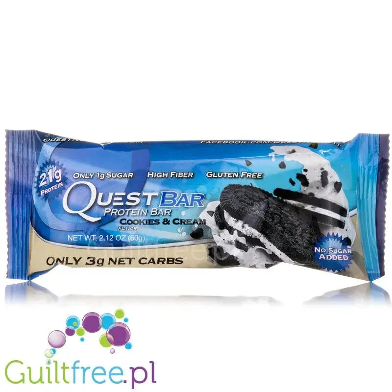Quest Bar Cookies & Cream - baton proteinowy Ciasteczka & Krem 20g białka