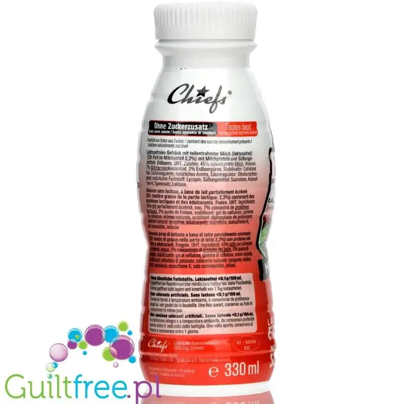Chiefs Milk Protein Shake Strawberry- truskawkowy shake proteinowy RTD bez laktozy, 25g białka 170kcal