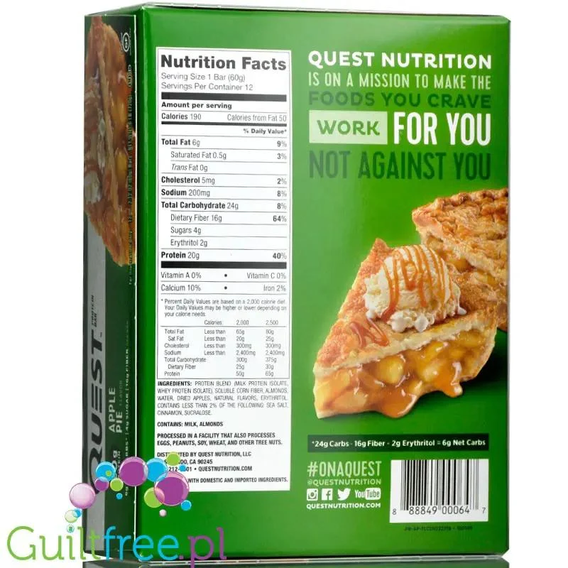 Quest Bar Apple Pie PUDEŁKO X 12 SZTUK