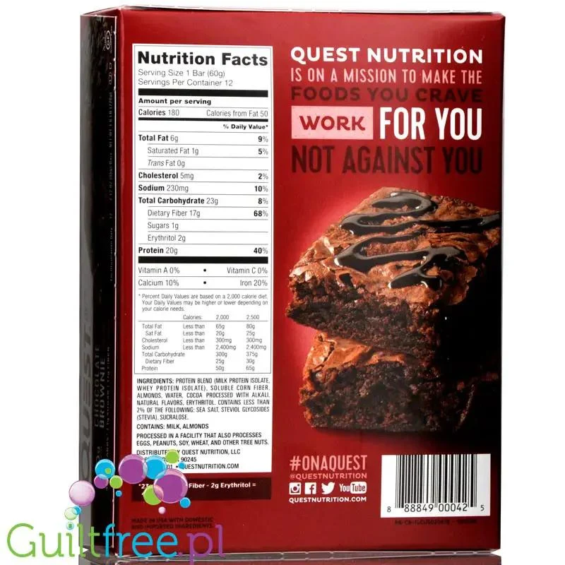 Quest Bar Chocolate Brownie - baton proteinowy Czekoladowe Brownie 20g białka