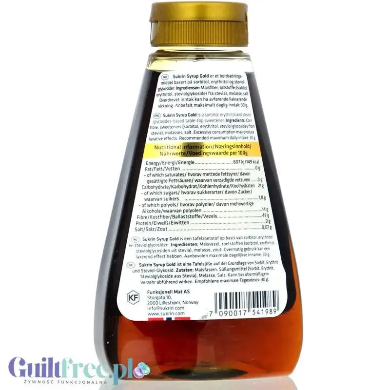 Sukrin Sirup Gold - gęsty syrop słodzący low carb, 50% błonnika 330ml 450g