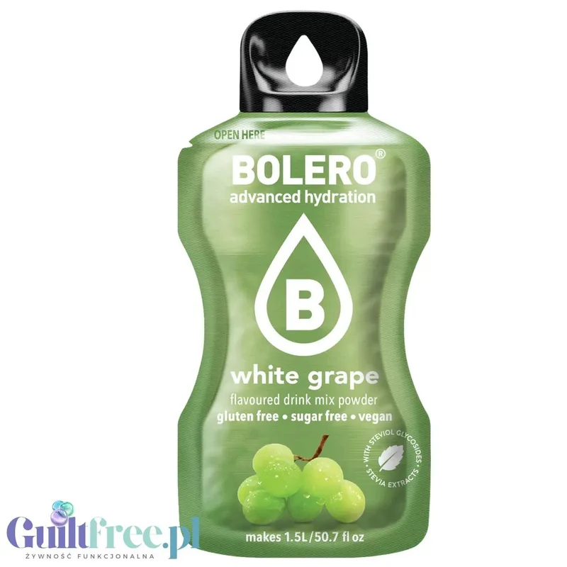 Bolero Drink White Grape 9g - saszetka do napojów bez cukru ze stewią, Białe Winogrona