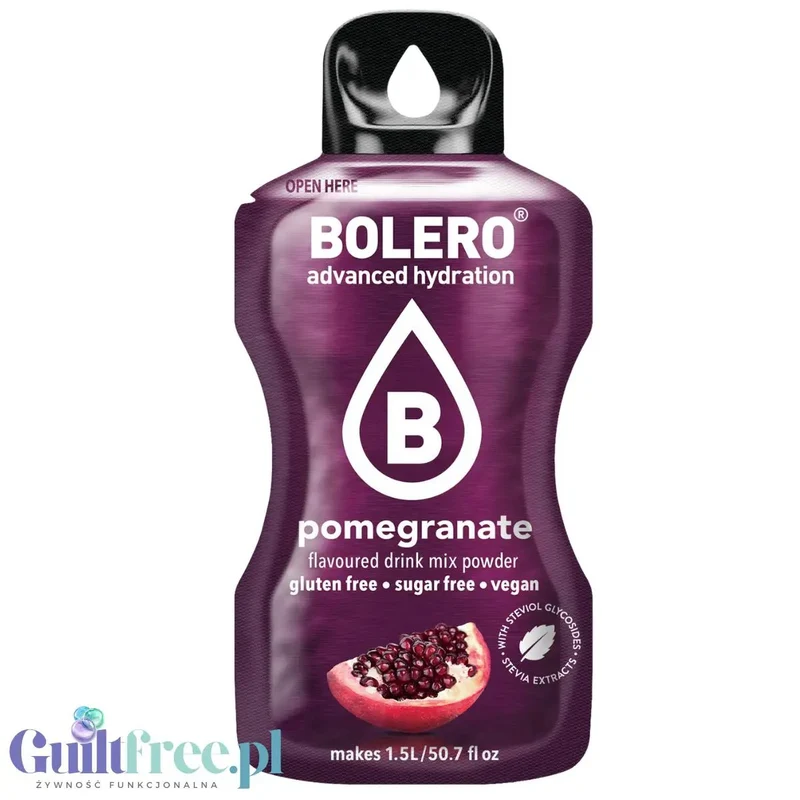 Bolero Drink Pomegranate 9g - saszetka do napojów bez cukru ze stewią, Granat