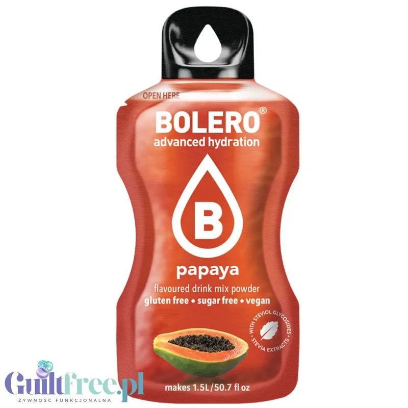 Bolero Drink Papaya 9g - saszetka do napojów bez cukru ze stewią, Papaja