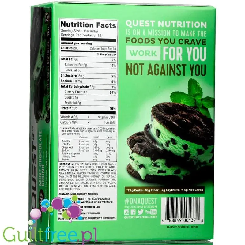 Quest Bar Mint Chocolate Chunk baton proteinowy Mięta & Czekolada