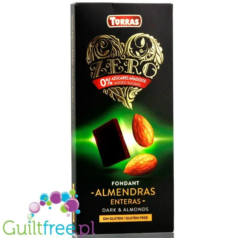 Torras Zero Dark & Almonds 72% Cocoa - Ciemna Czekolada bez cukru z całymi Migdałami 150g