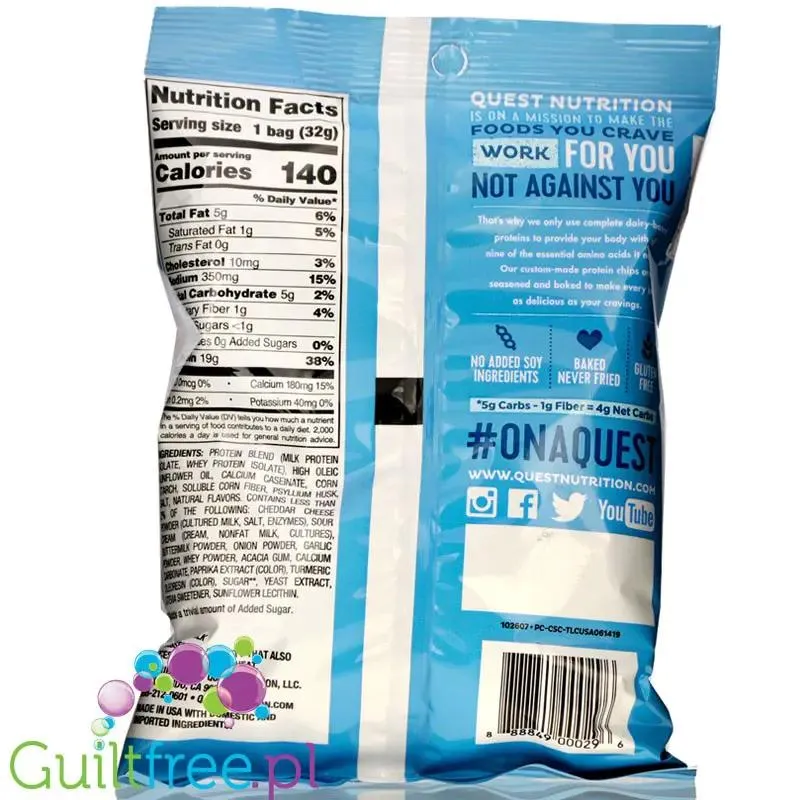 Quest Protein Chips - Proteinowe Chipsy, Ser Cheddar & Śmietanka 21g białka
