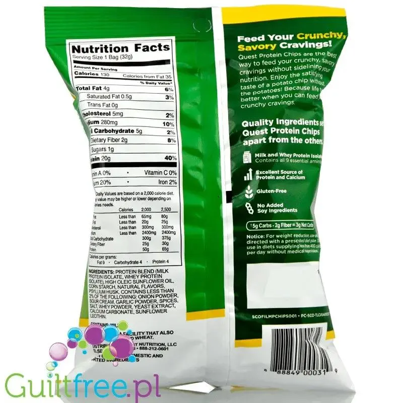 Quest Protein Chips - Proteinowe Chipsy, Śmietanka & Cebulka 20g białka