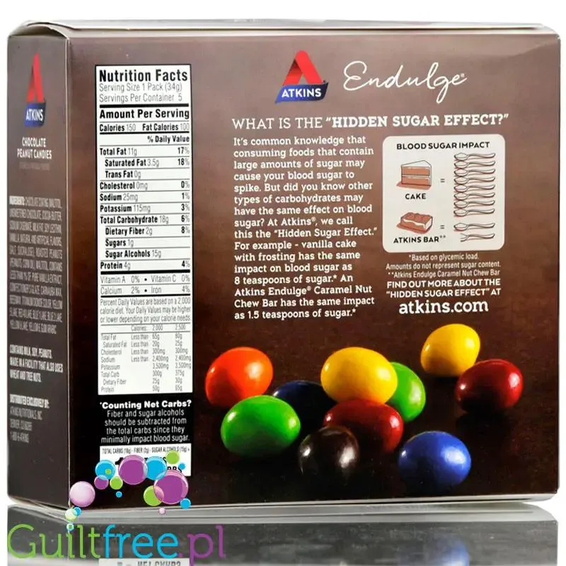 Atkins Endulge Chocolate Peanut Candies - lukrowane drażetki czekoladowe z orzechami 1g cukru PUDEŁKO